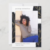 Zwarte borstel met Faux Gold Botanical Afstuderen Kaart (Voorkant)