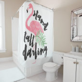 Zwarte borsteltypografie standaard hoge roze flami douchegordijn (In situ)