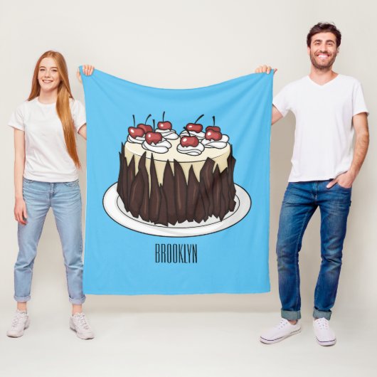 Zwarte boscake cartoon illustratie fleece deken (In situ)