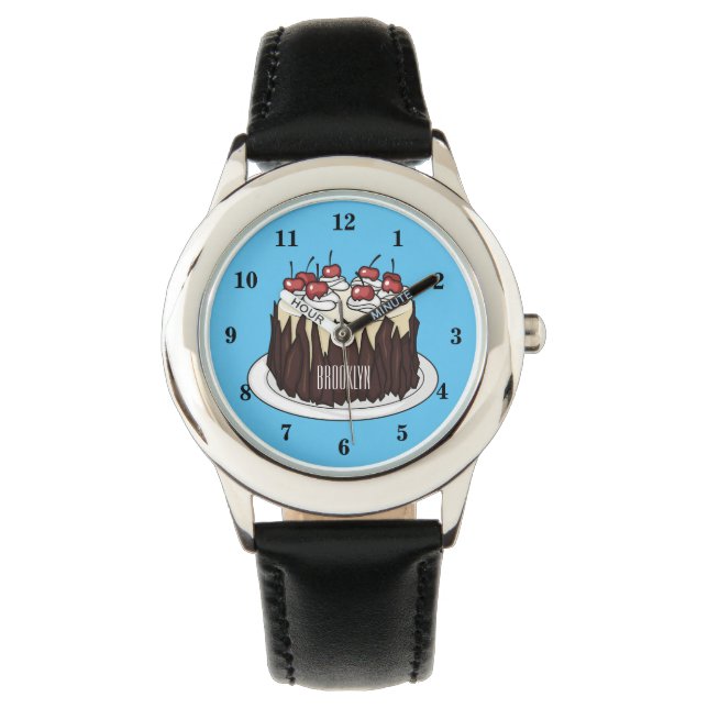Zwarte boscake cartoon illustratie horloge (Voorkant)