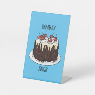 Zwarte boscake cartoon illustratie reclamebord met voetstuk
