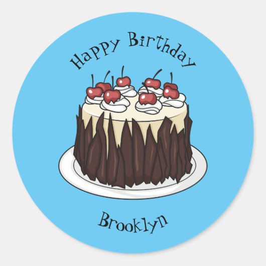 Zwarte boscake cartoon illustratie ronde sticker (Voorkant)