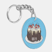 Zwarte boscake cartoon illustratie sleutelhanger (Voorkant Links)