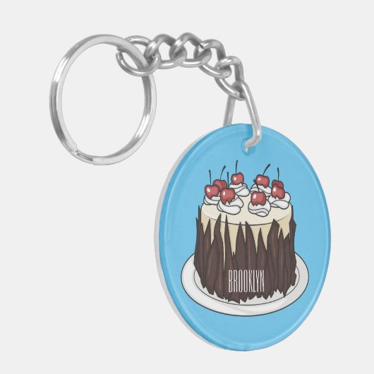 Zwarte boscake cartoon illustratie sleutelhanger (Voorkant Links)