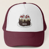 Zwarte boscake cartoon illustratie trucker pet (Voorkant)