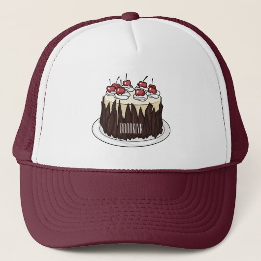 Zwarte boscake cartoon illustratie trucker pet (Voorkant)