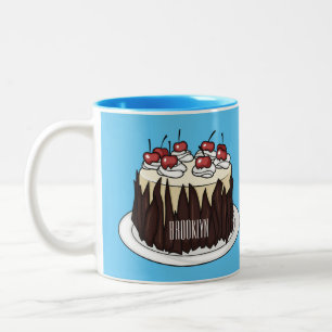 Zwarte boscake cartoon illustratie tweekleurige koffiemok