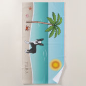 Zwarte Boston Terrier bij een tropische zomerstran Strandlaken (Voorkant)