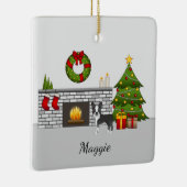 Zwarte Boston Terrier in een feestelijke kerstzaal Keramisch Ornament (Rechts)