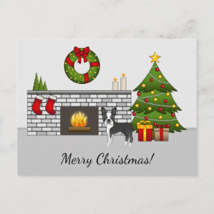Zwarte Boston Terrier In Een Festive Kerst Kamer Briefkaart
