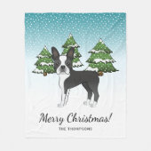 Zwarte Boston Terrier In Een Winterbos Fleece Deken (Voorkant)