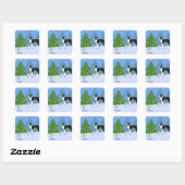Zwarte Boston Terrier in kerstbos Vierkante Sticker (Vel)