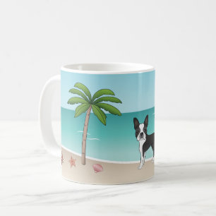 Zwarte Boston Terrier op een tropisch zomerstrand Koffiemok
