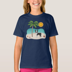 Zwarte Boston Terrier op een tropisch zomerstrand T-shirt