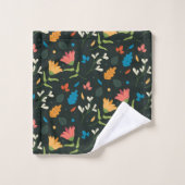 Zwarte botanische bloemenprint bad handdoek (Wasdoekje)