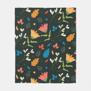 Zwarte botanische bloemenprint fleece deken