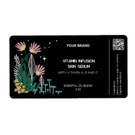 Zwarte Botanische Dropper Flesetiketten Etiket