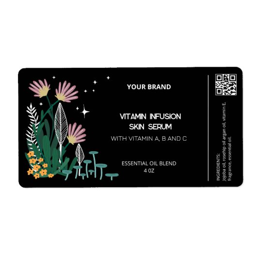 Zwarte Botanische Dropper Flesetiketten Etiket (Voorkant)