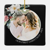 Zwarte Botanische Eerste Kerstmis Keramisch Ornament (Achterkant)