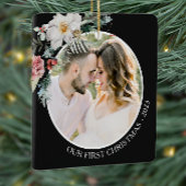 Zwarte Botanische Eerste Kerstmis Keramisch Ornament