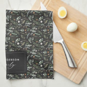 Zwarte botanische elegante moderne cadeaudecor theedoek (Quarter Fold)