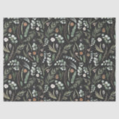 Zwarte botanische elegante moderne cadeauomslag tissuepapier (Voorkant)