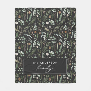 Zwarte botanische elegante moderne familie gift fleece deken