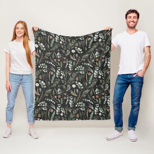 Zwarte botanische elegante moderne familie gift fleece deken (In situ)