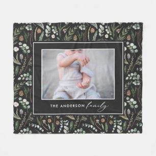 Zwarte botanische elegante moderne familiefoto fleece deken