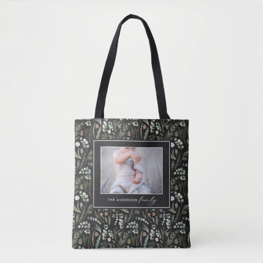 Zwarte botanische elegante moderne familiefoto tote bag (Voorkant)