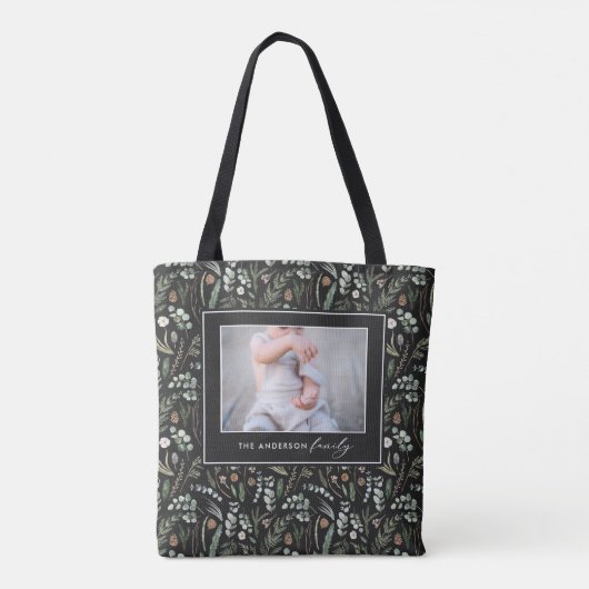 Zwarte botanische elegante moderne familiefoto tote bag (Achterkant)