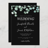 Zwarte botanische eucalyptus groen bruiloft kaart (Voorkant / Achterkant)