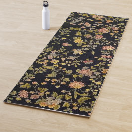 Zwarte botanische Floral Yogamat