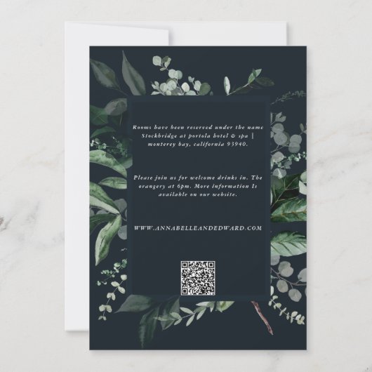 Zwarte botanische florale elegant bruiloft QR Kaart (Achterkant)