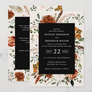 Zwarte botanische florale elegant bruiloft QR Kaart