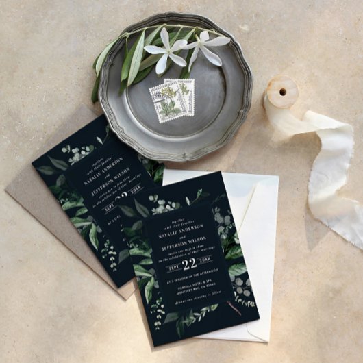 Zwarte botanische florale elegant bruiloft QR Kaart