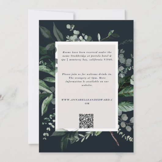 Zwarte botanische florale elegant bruiloft QR Kaart (Achterkant)