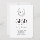 Zwarte botanische kam monogram Afstuderen Kaart (Voorkant)
