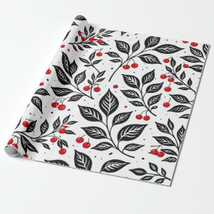Zwarte Botanische Kersen Naadloos Patroon Cadeaupapier
