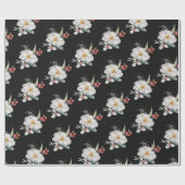 Zwarte Botanische Kerstcadeauverpakkingen Cadeaupapier (Vlak)