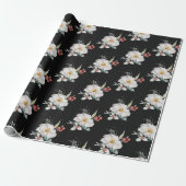 Zwarte Botanische Kerstcadeauverpakkingen Cadeaupapier (Uitgerold)