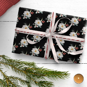 Zwarte Botanische Kerstcadeauverpakkingen Cadeaupapier