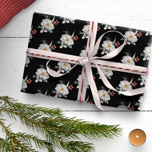 Zwarte Botanische Kerstcadeauverpakkingen Cadeaupapier