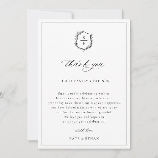 Zwarte Botanische kuif Bruiloft Receptie Tafel Bedankkaart (Voorkant)