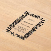 Zwarte botanische luxe heldere verjaardag acryl uitnodigingen (Laagn)