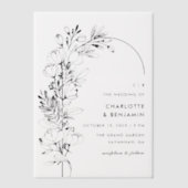 Zwarte botanische minimalistische boog bruiloft vellum uitnodigingen (Voorkant)