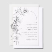 Zwarte botanische minimalistische boog bruiloft vellum uitnodigingen (Offset)
