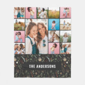 Zwarte botanische moderne minimale pampas 15 foto fleece deken (Voorkant)