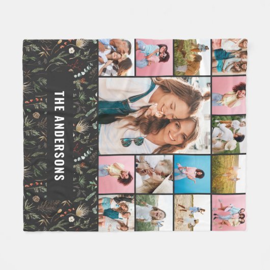 Zwarte botanische moderne minimale pampas 15 foto fleece deken (Voorkant (Horizontaal))