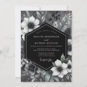 Zwarte Botanische Romantische Bruiloft Kaart (Voorkant)